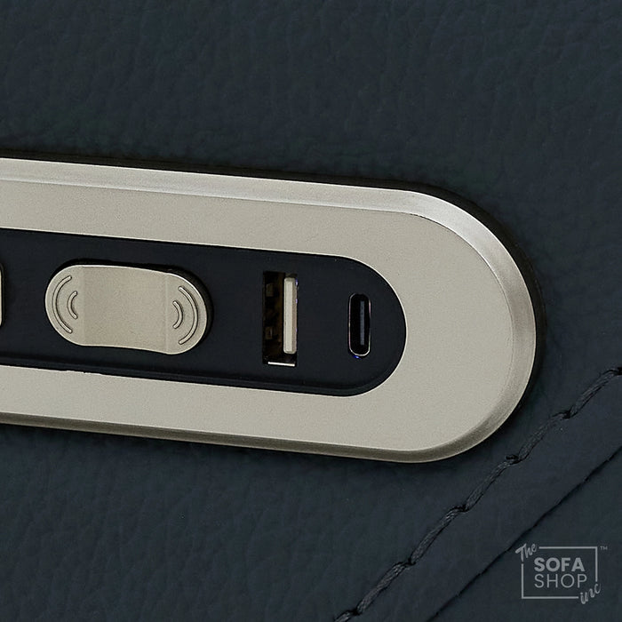 2 Seater Blue Real Leather Electric Recliner Cinema Sofa | Massage, Heat, Console, Wireless Charging & Cooling Cup Holders | Napoli