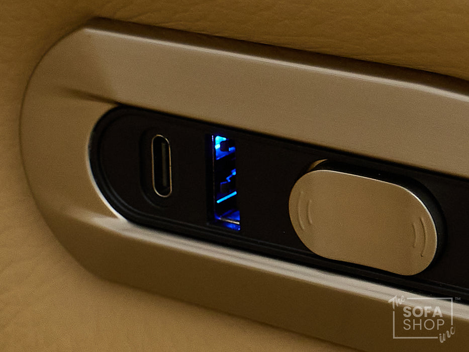 2 Seater Real Leather Power Recliner Sofa in Tan | Cinema Sofa with Console, USB Charging, Cup Holders, Storage, LED Lights & Massage | Capri | The Sofa Shop