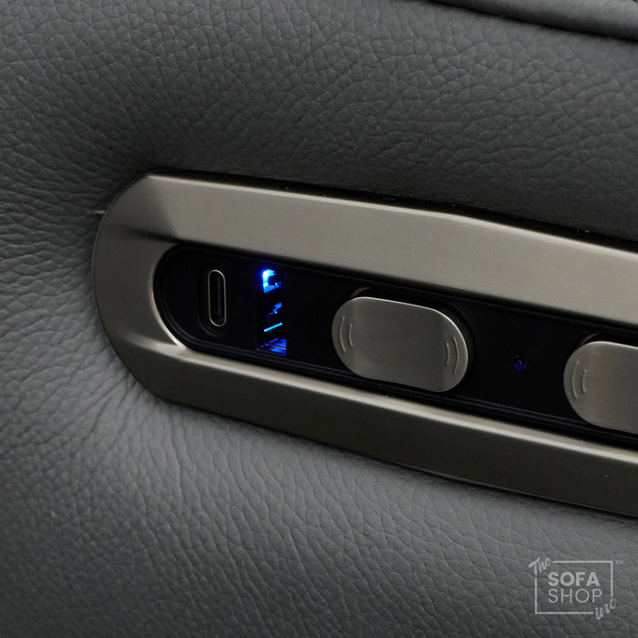 Real Leather 3+2+1 Piece Electric Home Cinema Theatre Sofa Set | Couch Suite Package in Grey + Massage + Heating + Power Recliners + Wireless Charging | Capri