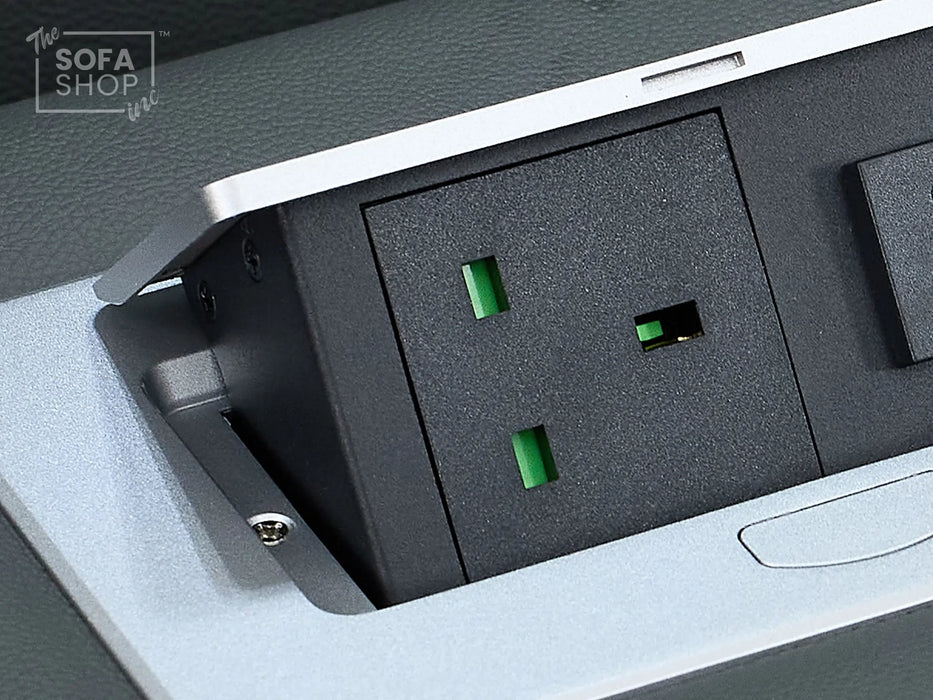 3 Seater Recliner Cinema Sofa | Theatre Couch in Grey Real Leather with USB Ports, Heating, Cup Holders, and Wireless Charger | Capri | The Sofa Shop