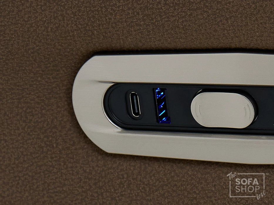 Electric Recliner Chair | 1 Seater Brown Fabric Home Cinema Sofa with Massage, Power Recline, USB Port & Adjustable Headrest | Tuscany | The Sofa Shop