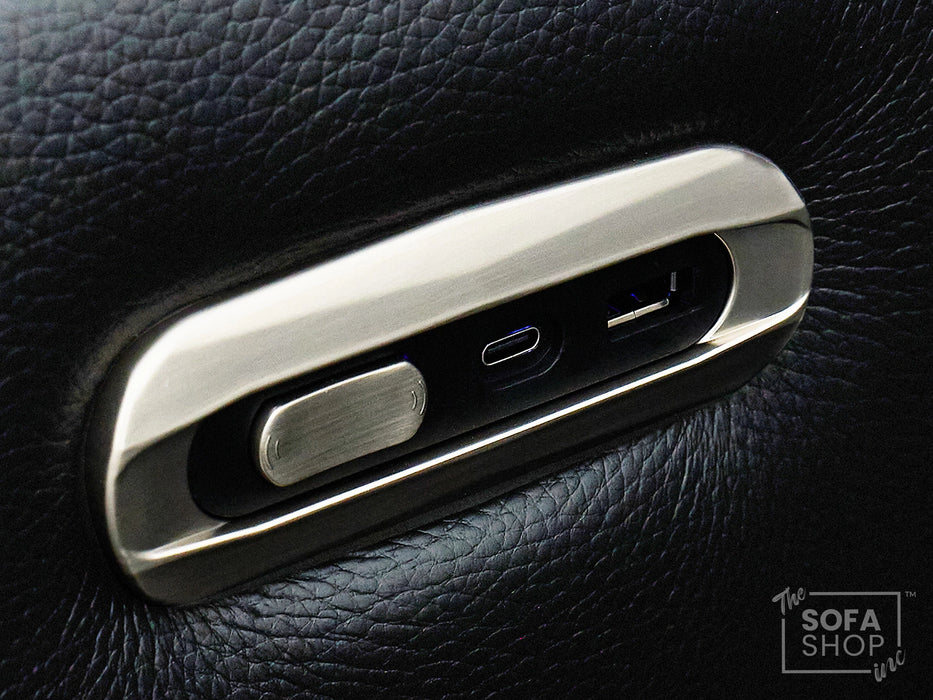 3 Seater Real Leather Electric Recliner Cinema Sofa in Black | Hi-Tech Sofa with Massage, Heated Lumbar Support, LED Lights, Power Grommet & Cupholders | Rimini | The Sofa Shop