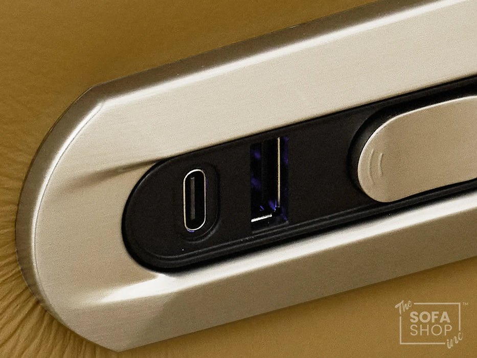 Real Leather Electric Recliner Chair In Tan | Hi-Tech Chair with Massage, Power Headrest + USB Charging Ports | Turin