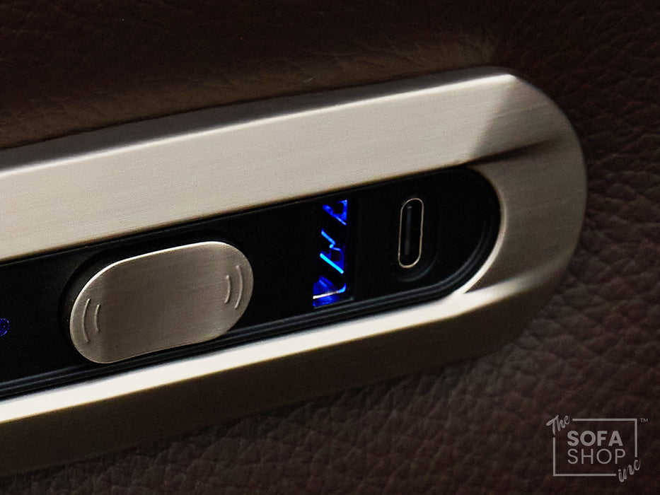 2 Seater Real Leather Electric Recliner Sofa | Cinema Sofa | Hi-Tech Sofa in Brown with Middle Console, Adjustable Headrests & USB | Turin Series One