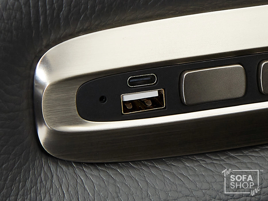 2+1 Real Leather Sofa Set in Grey | Electric Hi-Tech Cinema Suite with Massage, Low Lumbar Heating, USB, Power Lumbar Support & Headrests, Cooling Cup Holders | Assisi