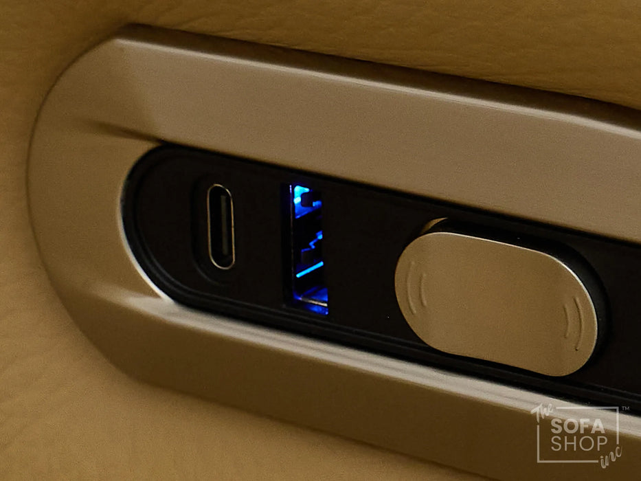 Real Leather Electric Recliner Cinema Chair in Tan | Hi-Tech Power Chair with USB Charging, Cup Holders, Storage, LED Lights & Massage | Capri | The Sofa Shop