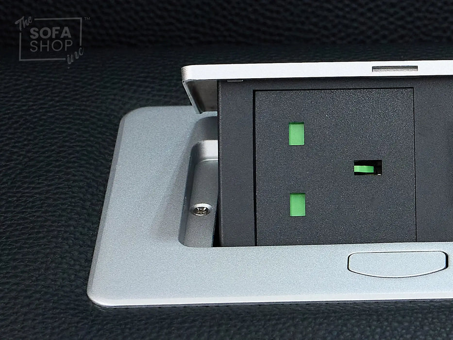 Real Leather 3+2+1 Power Reclining Sofa Set in Black | 3-Piece Cinema Sofa Suite with Console, Power Sockets, Cup Holders, Table & Massage | Capri