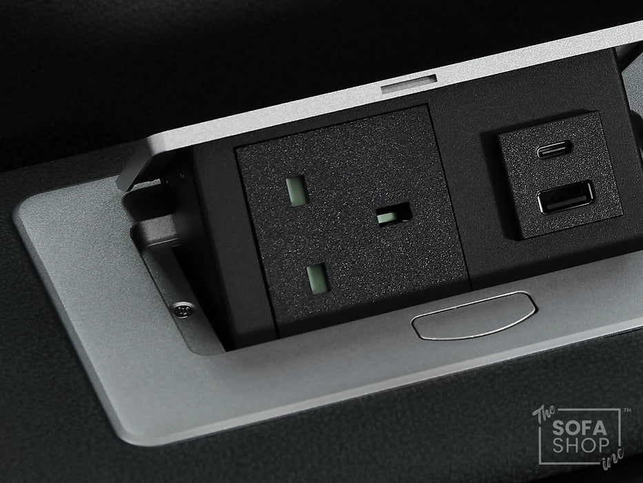 3+2 Electric Recliner Sofa Set in Grey Real Leather | Hi-Tech Cinema Package with Massage, Drop-Down Table, Power Headrest, Power Recliner, Storage Drawer, USB & Wireless Charging | Grey Real Leather | Sicily