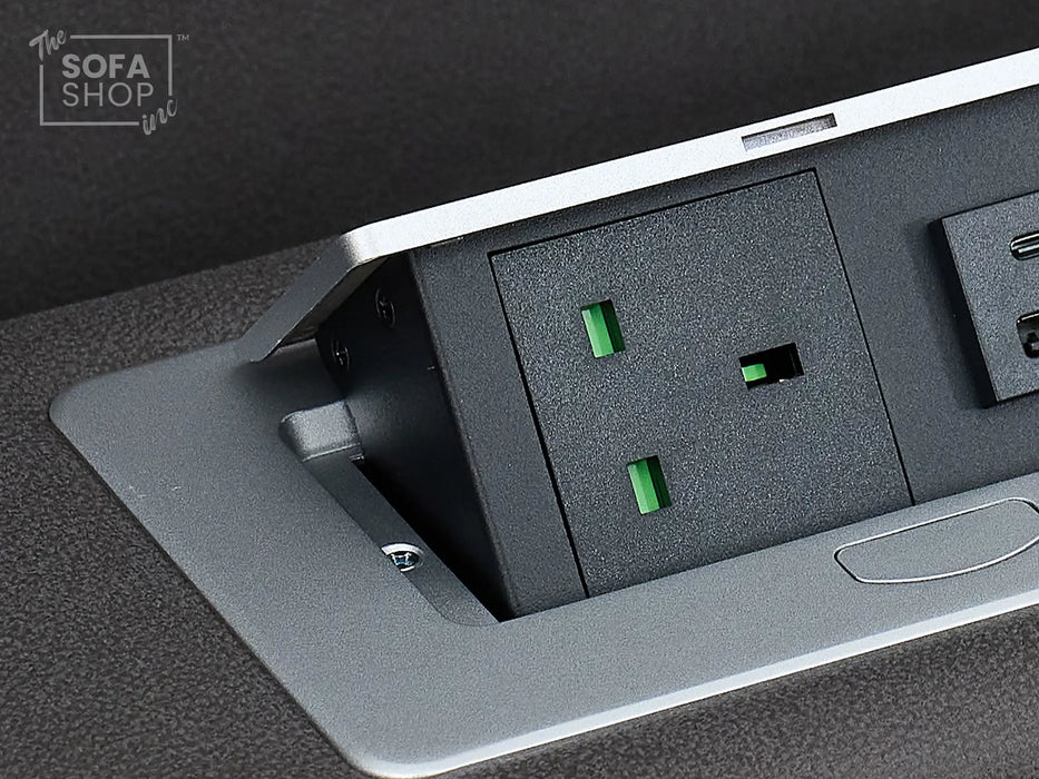 3 Seat Electric Recliner Home Cinema Theatre Sofa | Fabric Couch In Grey + Cupholders + Table + Power + USB + Speakers | Vinsonova | The Sofa Shop