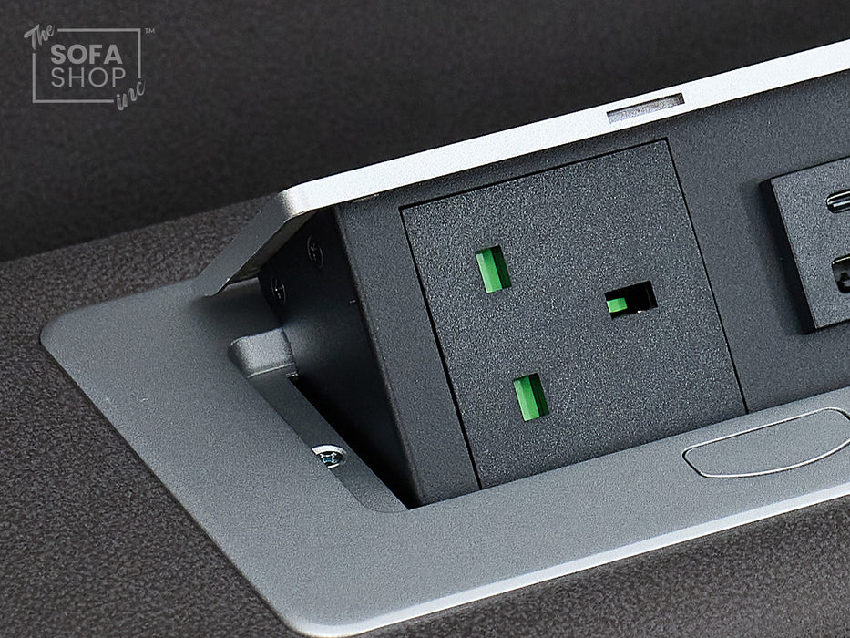 3 Seat Electric Recliner Home Cinema Theatre Sofa | Fabric Couch In Grey with Cupholders + Table + USB + Speakers | Vinsonova Series One