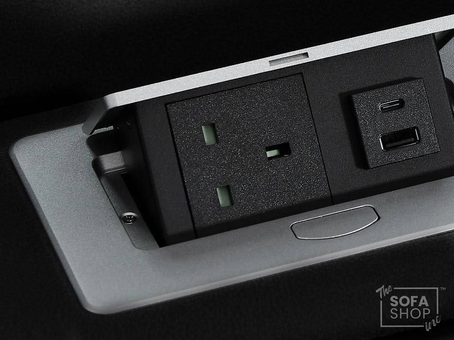 3 Seater Electric Recliner Cinema Sofa in Black Real Leather | Hi-Tech Cinema Seats with Massage, Drop-Down Table, LED Reading Light, Power Headrest, Power Recliner, Storage Drawer, USB & Wireless Charging | Sicily