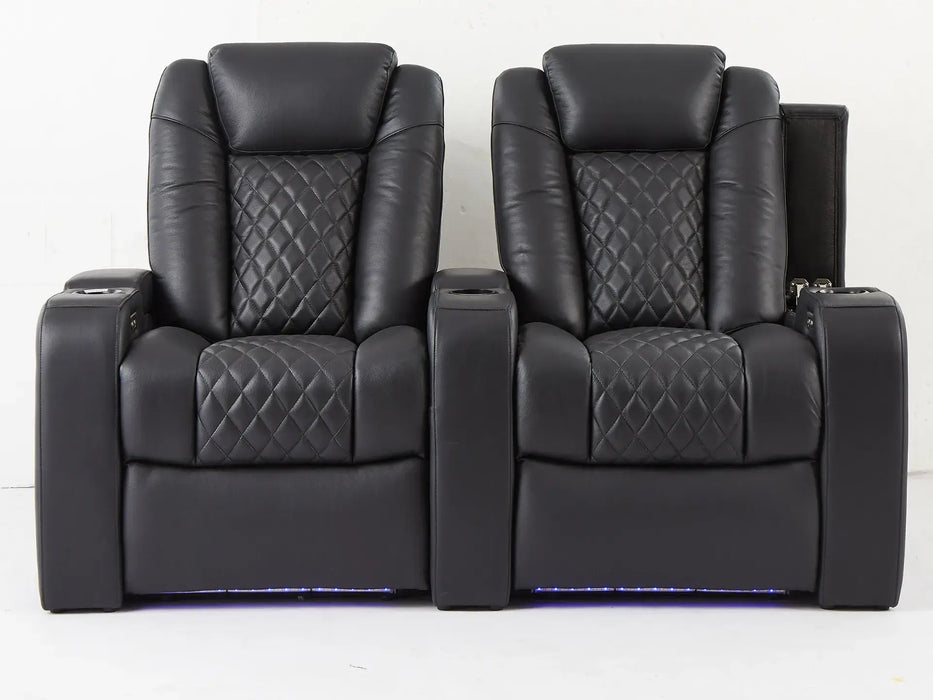 2 Seater Recliner Electric Sofa | Black Real Leather Cinema Seats With LED Cup Holders, Power Headrests & Arm Storage | Milano | The Sofa Shop - 32