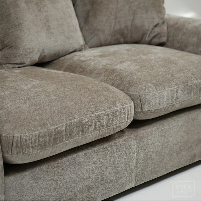 Static Beige Fabric 2 Seater Couch With Removable Cushions, Static Design | Dent On RHF Arm | Genova | Second Hand Sofa 26