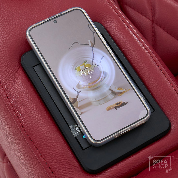 1 Seater Red Real Leather Electric Recliner Cinema Chair | Power Recliner Chair With Vibration Massage & Heated Lumbar, Cooling & Heating Cup Holders & Wireless Charging | Assisi | The Sofa Shop