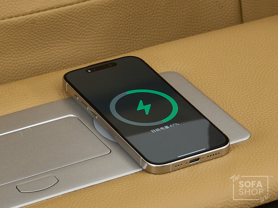 3 Seater Real Leather Power Recliner Sofa in Tan | Cinema Sofa with USB Charging, Cup Holders, Storage, LED Lights & Massage | Capri | The Sofa Shop