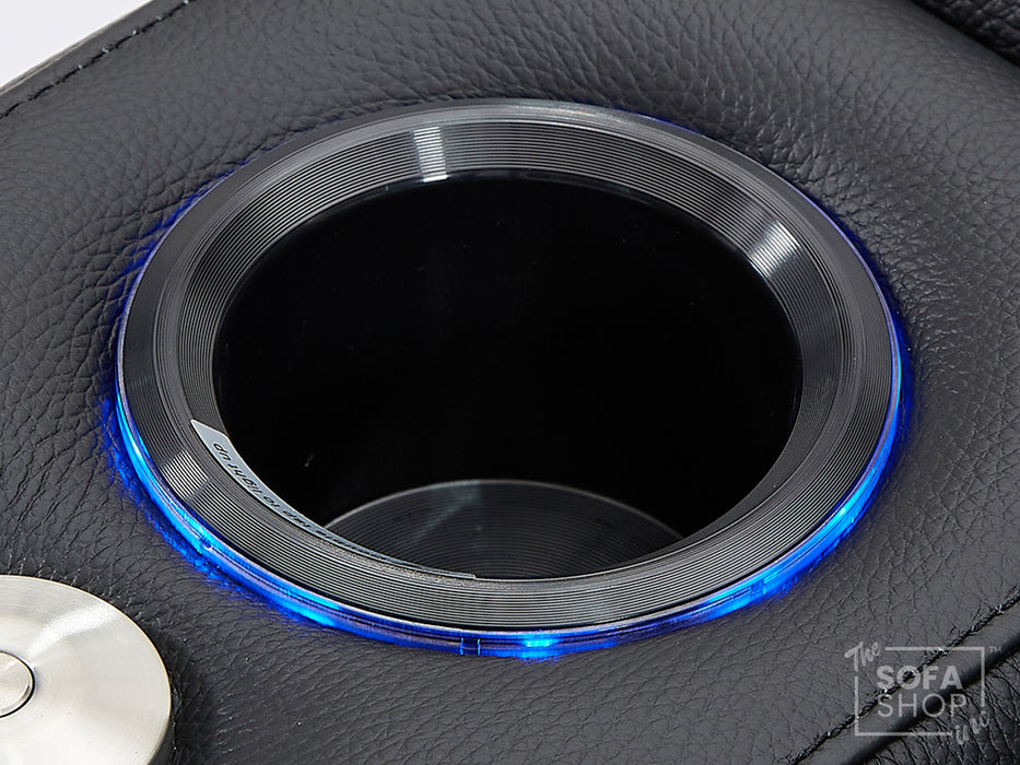 Real Leather 3+2+1 Power Reclining Sofa Set in Black | 3-Piece Cinema Sofa Suite with Console, Power Sockets, Cup Holders, Table & Massage | Capri