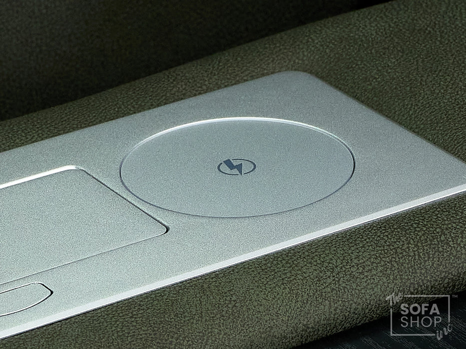 3 Seat Electric Recliner Home Cinema Theatre Sofa | Fabric Couch In Green with Massage + Cupholders + Table + Power + USB + Speakers | Vinsonova | The Sofa Shop