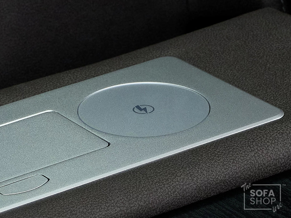 3 Seat Electric Recliner Home Cinema Theatre Sofa | Fabric Couch In Grey with Massage + Cupholders + Table + USB + Speakers | Vinsonova | The Sofa Shop