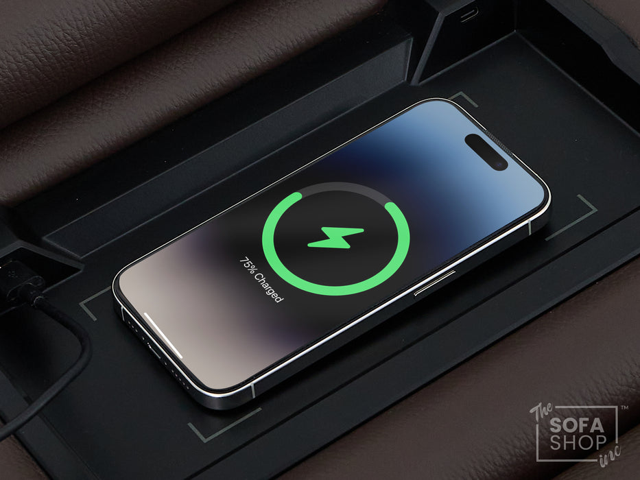 2 Seater Real Leather Electric Recliner Sofa | Cinema Sofa | Hi-Tech Sofa in Brown with Middle Console, Adjustable Headrests & USB | Turin Series One