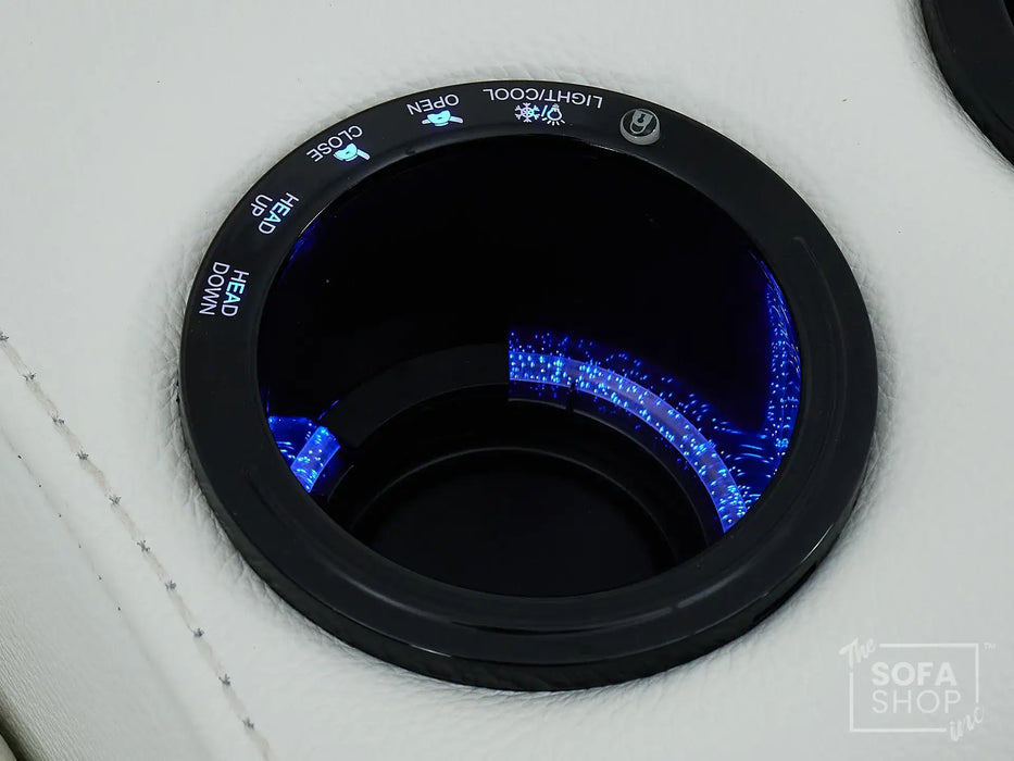 2 Seater Real Leather Electric Recliner Sofa with Cooler Cupholders, Massage, USB, Wireless Charging & Console | White Genuine Leather | Napoli