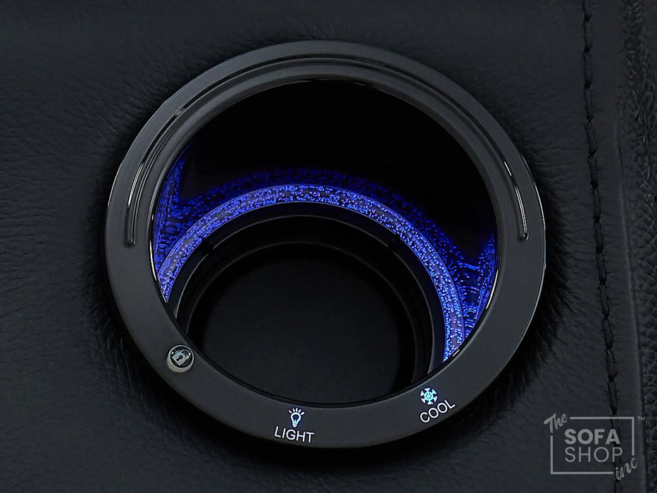 3+2 Electric Recliner Sofa Set in Black Real Leather | Hi-Tech Cinema Package with Massage, Drop-Down Table, Power Headrest, Power Recliner, Storage Drawer, USB & Wireless Charging | Sicily