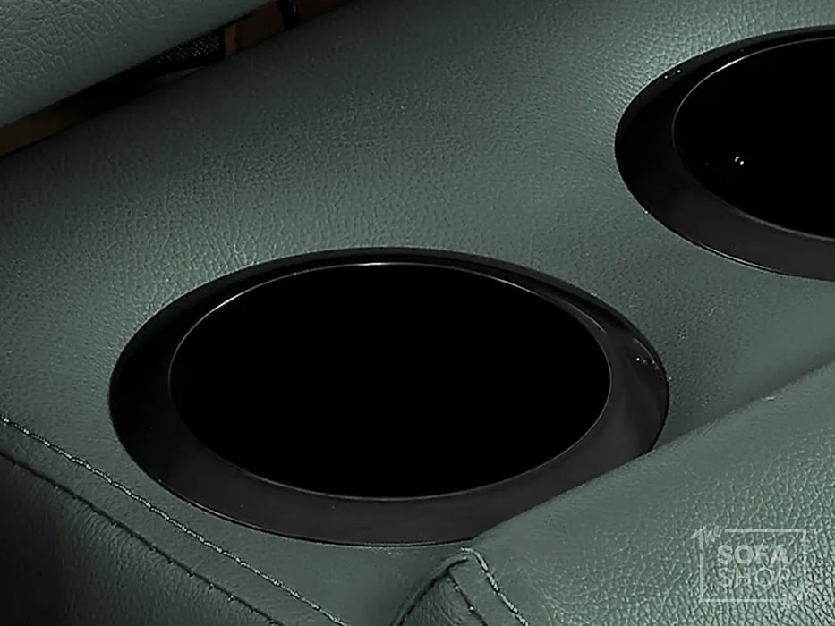 2 Seater Real Leather Electric Recliner Sofa | Cinema Sofa | Hi-Tech Sofa in Green with Massage, Middle Console, Adjustable Headrests & USB | Turin