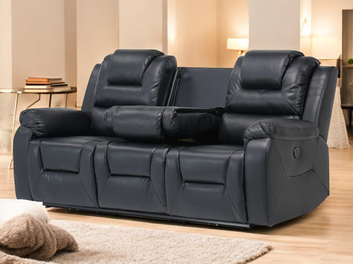 3 Seater Electric Recliner Sofa In Black Leather | Left Front Panel Stitching Loose, Small Back Mark, Left & Right Seats Sunken | Veneto | Second Hand Sofas 6