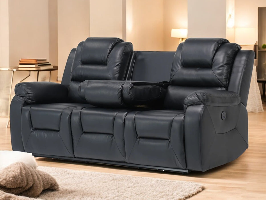 3 Seater Electric Recliner Sofa In Black Leather | Left Front Panel Stitching Loose, Small Back Mark, Left & Right Seats Sunken | Veneto | Second Hand Sofas 6