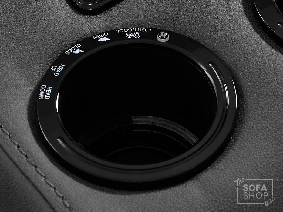 2 Seater Electric Recliner Cinema Sofa in Grey Fabric | Hi-Tech Cinema Seats with Console, Power Headrest, Power Recliner, Bluetooth, Socket Set, Storage Drawer, USB & Wireless Charging | Sicily