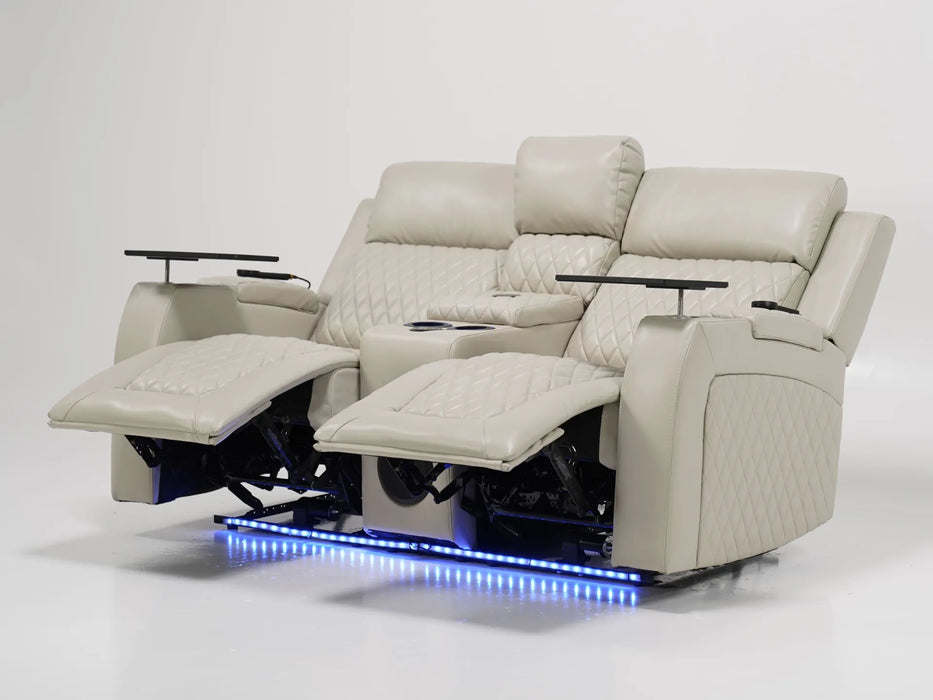 2 Seater Electric Recliner Cinema Sofa in Cream Leather | Scuffs and Scratches on Both Side Panels, Small Scuff on Left-Hand Front Ear | Venice | Second Hand Sofa 58