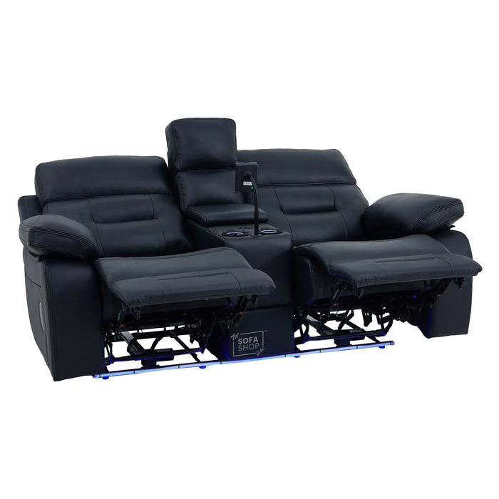 3+2+1 Electric Recliner Sofa Set in Black Genuine Leather | Hi-Tech Sofa Suite with Power Recline, Power Headrests, Wireless Charging, Heating & Cooling Cupholders | Sicily | The Sofa Shop