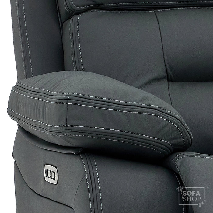 3 Seater Electric Recliner Cinema Sofa in Grey Real Leather | Hi-Tech Cinema Seats with Massage, Drop-Down Table, LED Reading Light, Power Headrest, Power Recliner, Storage Drawer, Heating, USB & Wireless Charging | Sicily