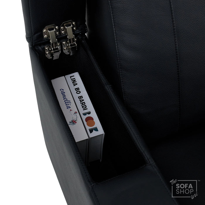 1 Seater Black Genuine Leather Electric Recliner Cinema Chair | Power Seat With Massage, Heat, Cooling Cup Holder & Detachable Tray Table | Rimini | The Sofa Shop