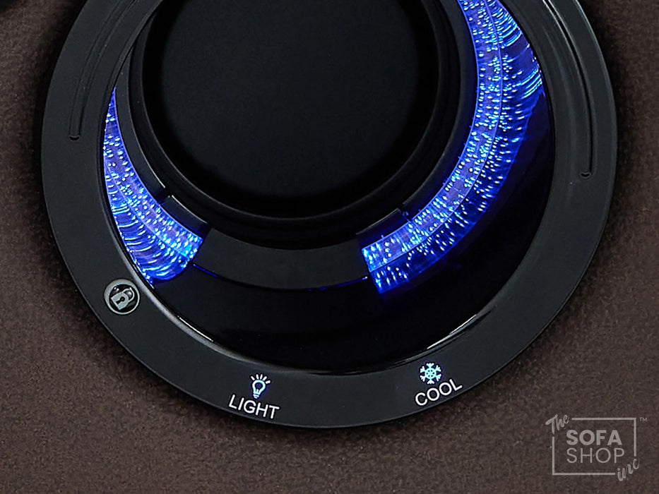 3+2 Electric Recliner Sofa Set in Brown Resillience Fabric | Hi-Tech Cinema Package with Massage, Drop-Down Table, Power Headrest, Power Recliner, Storage Drawer, USB & Wireless Charging | Sicily