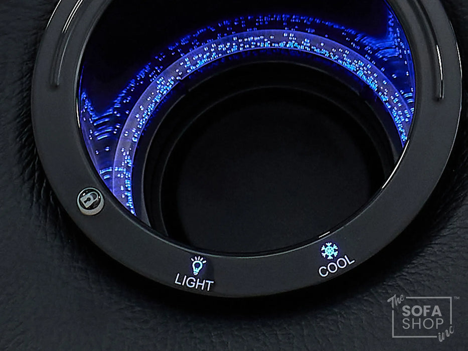 3+2 Electric Recliner Sofa Set in Black Real Leather | Hi-Tech Cinema Package with Massage, Drop-Down Table, Power Headrest, Power Recliner, Storage Drawer, USB & Wireless Charging | Sicily