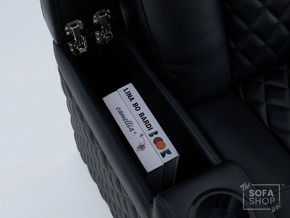 3 Seater Real Leather Electric Recliner Cinema Sofa in Black | Power Lumbar, Bluetooth Speaker, Fold-Down Table & Storage | Milano | The Sofa Shop