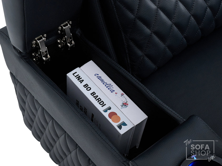 3 Seater Cinema Sofa in Black Real Leather | Luxury Theatre & Home Cinema Seating | Electric Recliner With USB Charging + Cupholders & Power Headrests | LED Lighting & Hidden Storage | Assisi