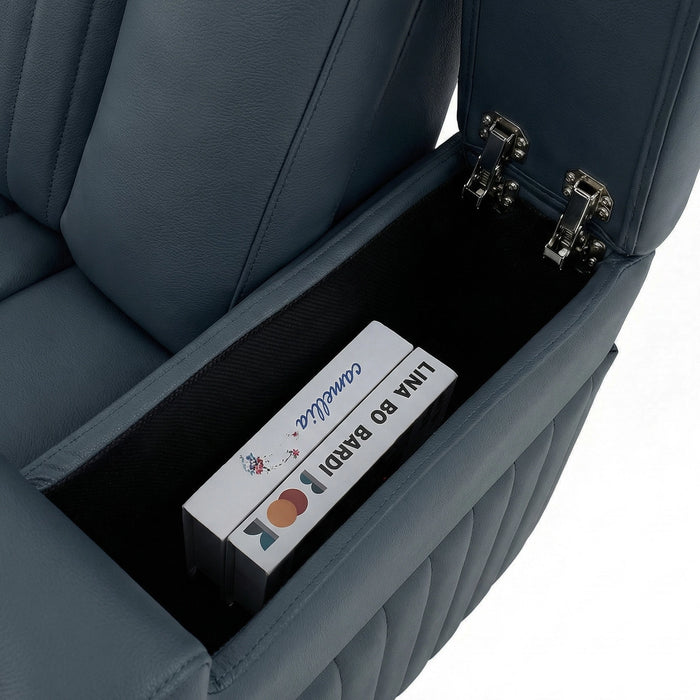 Real Leather Recliner Chair In Blue with Power Headrest, Power Recline, Massage, Heating, USB Charging, Cooling Cup Holder & Tray Table | Capri