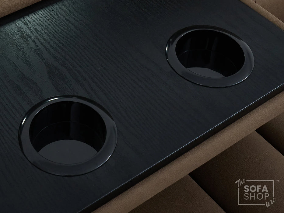 3+2+1 Piece Electric Home Cinema Sofa Set | Fabric Couch Suite Package In Brown | Hi-Tech Sofa Set with Cupholders + Console + Power + Massage + Speakers | Tuscany