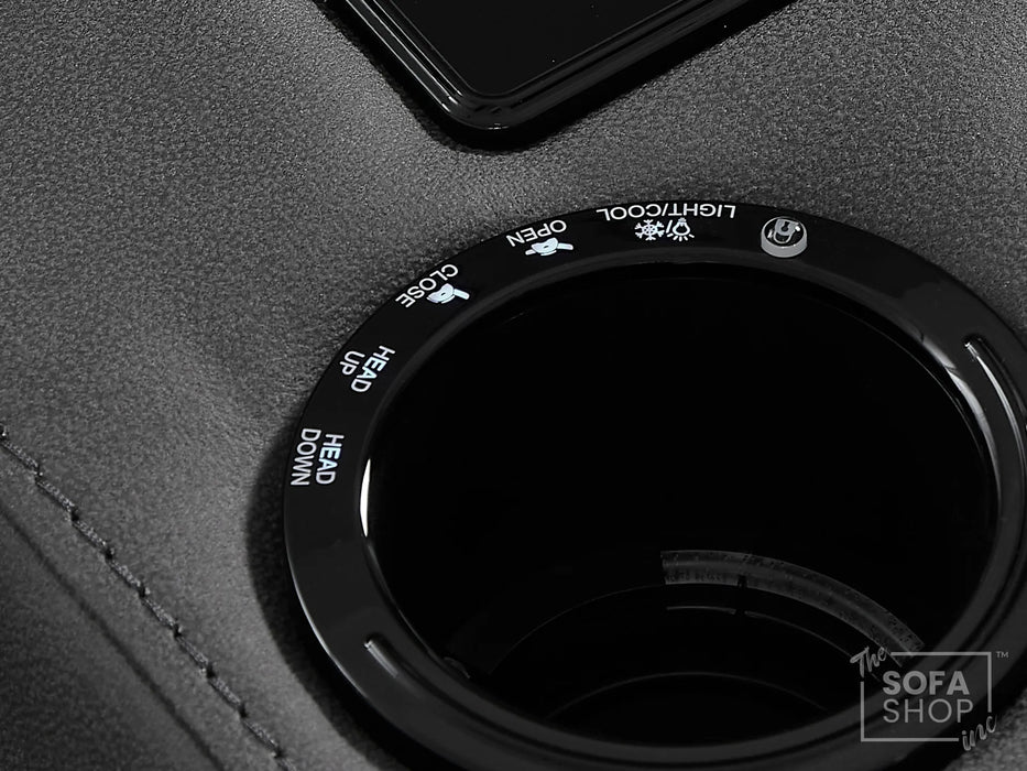 2 Seater Electric Recliner Cinema Sofa in Grey Fabric | Hi-Tech Cinema Seats with Console, Power Headrest, Power Recliner, Bluetooth, Socket Set, Storage Drawer, USB & Wireless Charging | Sicily