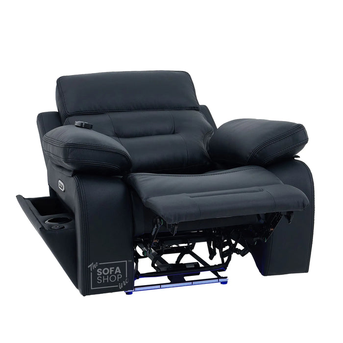 3+1 Electric Recliner Sofa Suite in Black Real Leather | Hi-Tech Cinema Set with Power Recline, Power Headrest, Drop-Down Table, Storage Drawer, USB & Wireless Charging | Sicily | The Sofa Shop