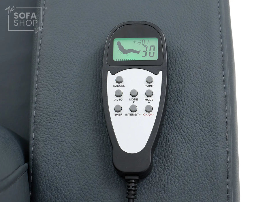 Real Leather Recliner Chair In Blue with Power Headrest, Power Recline, Massage, USB Charging, LED Cup Holder & Tray Table | Capri