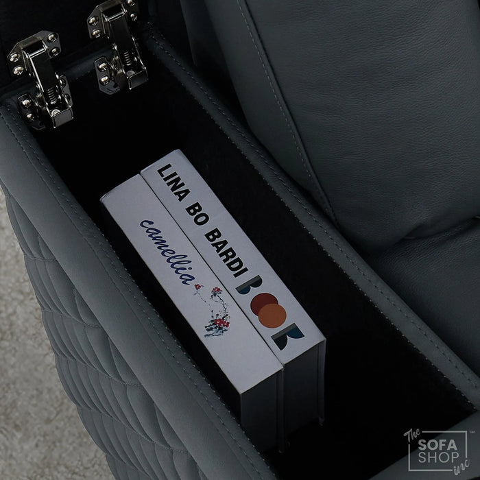 3 Seater Real Leather Electric Recliner Cinema Sofa in Grey | Hi-Tech Sofa with Power Lumbar, Bluetooth, Fold-Down Table & Storage | Milano | The Sofa Shop