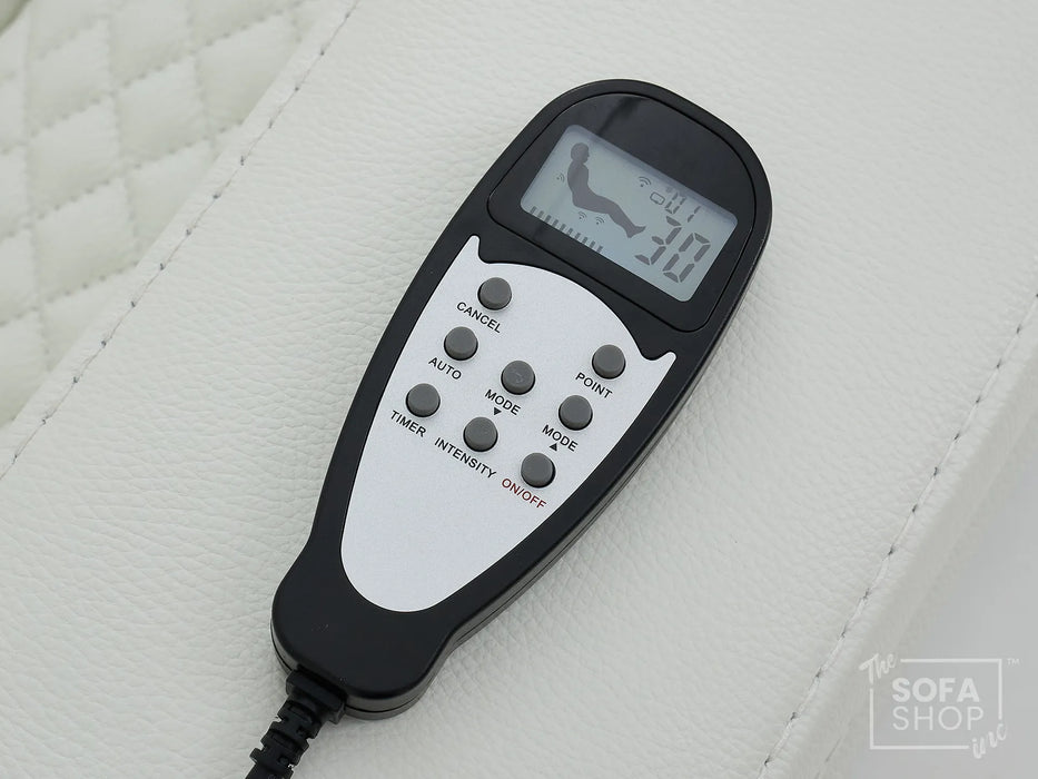 3 Seater White Real Leather Electric Recliner Cinema Sofa | Power Headrest, Massage, Fold-Down Table, USB-C & Storage | Napoli | The Sofa Shop