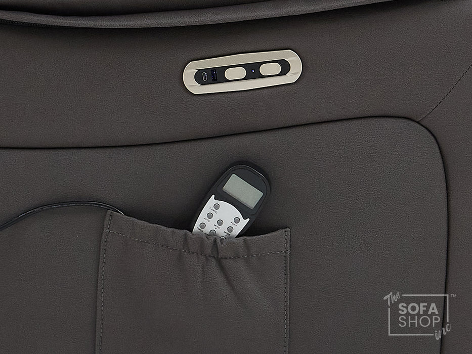 3 Seat Electric Recliner Home Cinema Theatre Sofa | Fabric Couch In Grey with Cupholders + Table + USB + Speakers | Vinsonova Series One