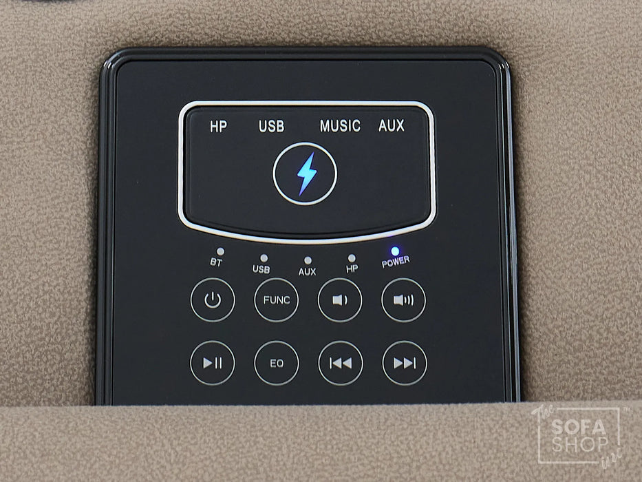 2 Seat Electric Recliner Home Cinema Sofa | Fabric Couch In Beige | Hi-Tech Sofa with Chilled Cup Holders + Console + USB | Florence