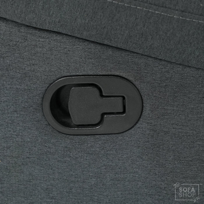 2 Seater Manual Recliner Sofa in Dark Grey Fabric | Worn Armrests | Sortino | Second Hand Sofas SH01