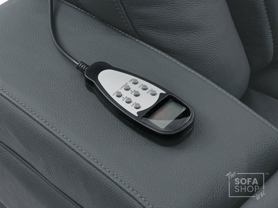 Real Leather Recliner Chair & Cinema Seat in Grey | Electric Armchair with Massage, LED Cup Holders, Table & USB Ports | Capri