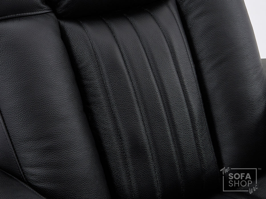 1 Seater Black Real Leather Cinema Chair | Hi-Tech Power Seat with Massage, Food Tray & Power Headrest | Capri