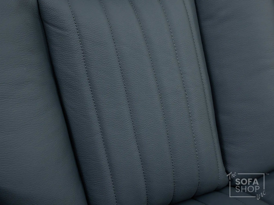 3 Seater Real Leather Recliner Sofa In Blue | Cinema Sofa with Massage, Heating, USB Ports, Drop-Down Table, LED Lights & Massage | Capri | The Sofa Shop